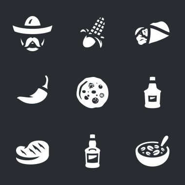 Meksika yemeği simgeler vektör kümesi.