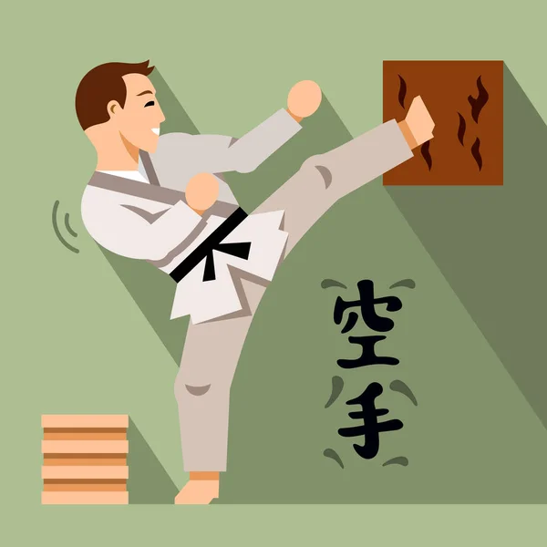 Vektör Karate savaşçısı. Düz stil renkli karikatür resimde. — Stok Vektör
