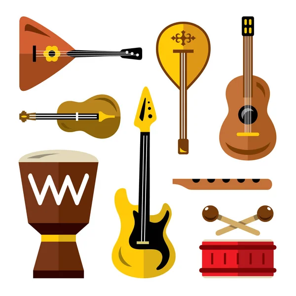 Vector Set muziekinstrumenten. Vlakke stijl kleurrijke Cartoon afbeelding. — Stockvector