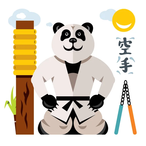 Vector Karate Panda. Estilo plano colorido Desenhos animados ilustração . — Vetor de Stock