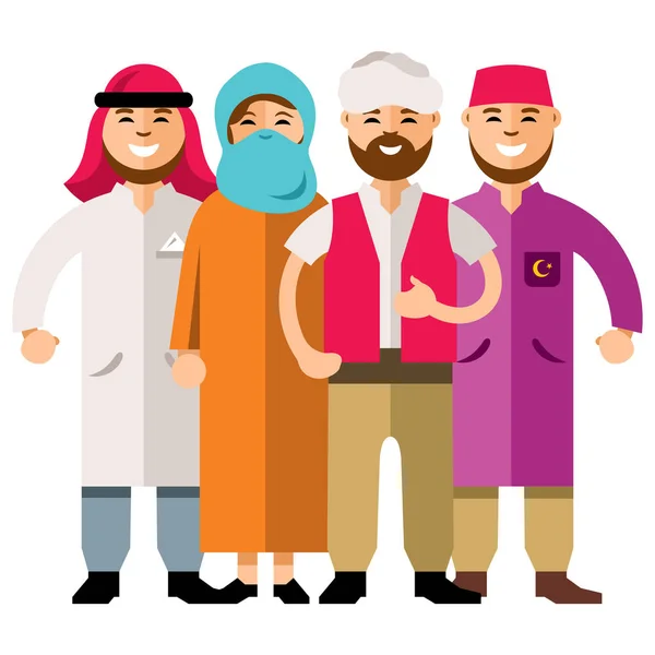 Vektör Ortadoğu grup insan. Düz stil renkli karikatür resimde. — Stok Vektör