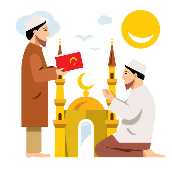 矢量伊斯兰教。伊斯兰祈祷。平面样式色彩丰富的卡通插画. — 图库矢量图片
