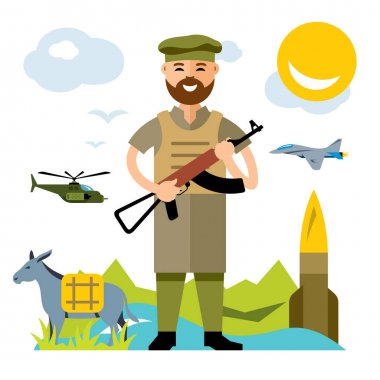 Vektör Afganistan ordu. Düz stil renkli karikatür resimde.