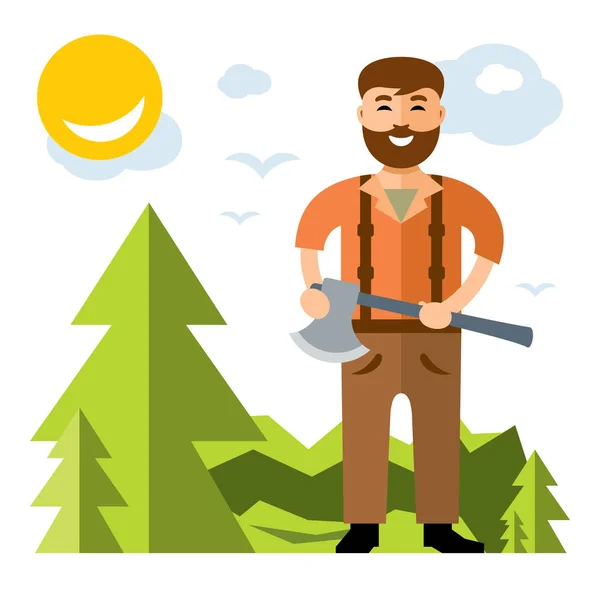 Vector Woodcutter. Stile piatto colorato illustrazione del fumetto . — Vettoriale Stock