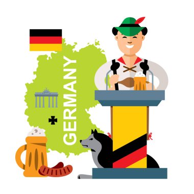 Vektör Alman bira ile. Düz stil renkli karikatür resimde.