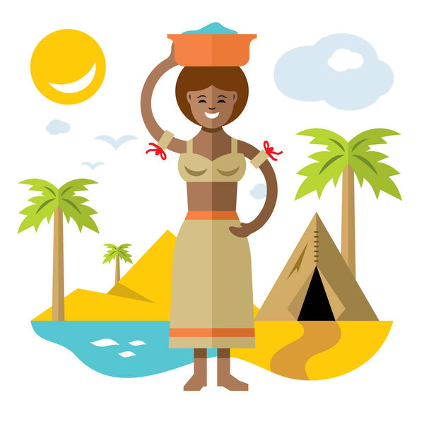 Vector African laundress. Flat style colorful Cartoon illustration.