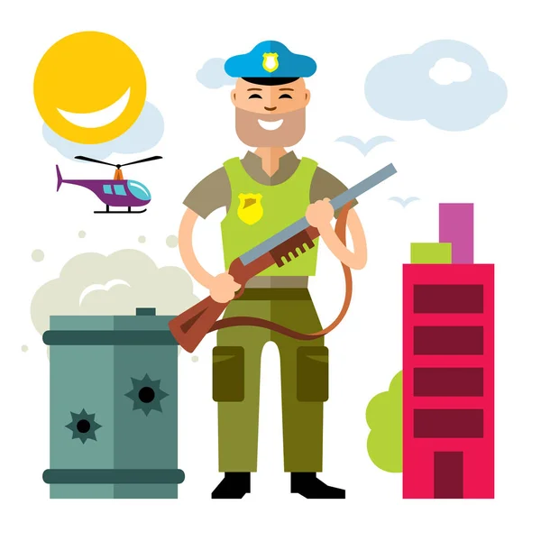 ベクトル警察。警官。フラット スタイル カラフルな漫画イラスト. — ストックベクタ