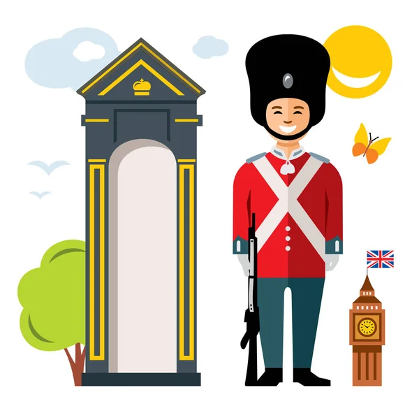Vector guarda britânico. Estilo plano colorido Desenhos animados ilustração . — Vetor de Stock