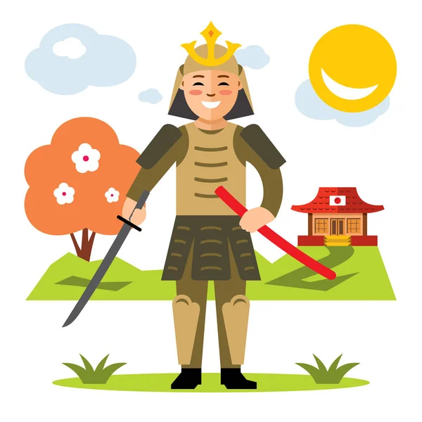 Vektor Samurai Japan. flachen Stil bunte Cartoon-Illustration. — Stockvektor