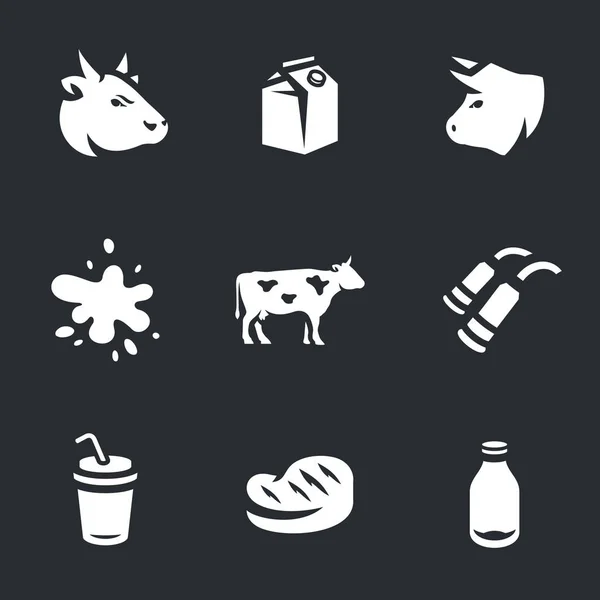 Conjunto de Vectores de Iconos de Vaca y Leche . — Archivo Imágenes Vectoriales