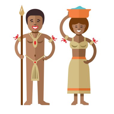 Vektör Afrika Avustralya yerlileri. Düz stil renkli karikatür resimde.