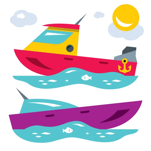 Vector Boats. Estilo plano colorido ilustración de dibujos animados . — Vector de stock