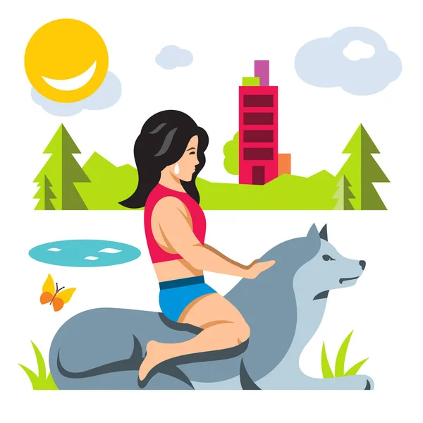 Vector Girl with dog. Flat style colorful Cartoon illustration. — Stock Vector
