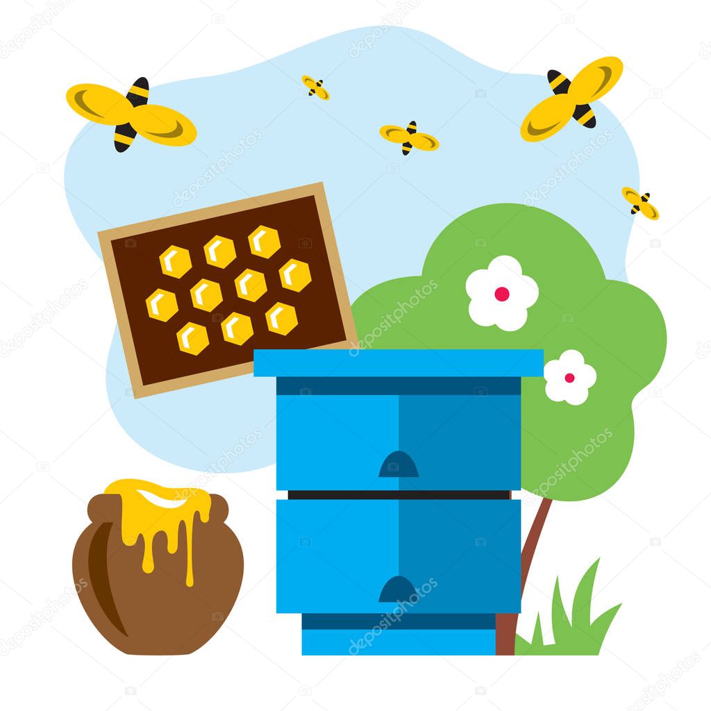 Apiary. Vector Flat style colorful Cartoon illustration.