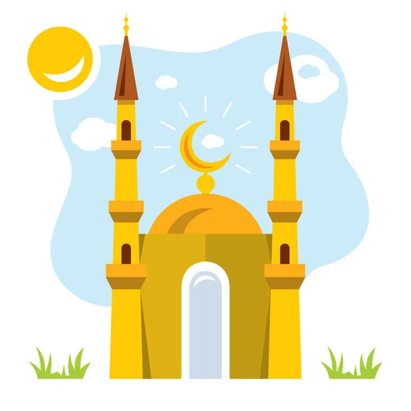 Masjid Vector. Ilustrasi kartun yang berwarna-warni gaya datar . - Stok Vektor