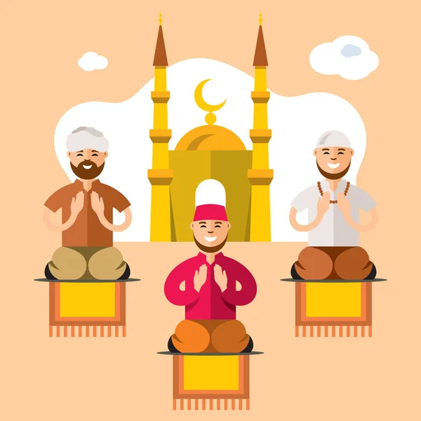 Vector Islam. Orações Islâmicas. Estilo plano colorido Desenhos animados ilustração . — Vetor de Stock