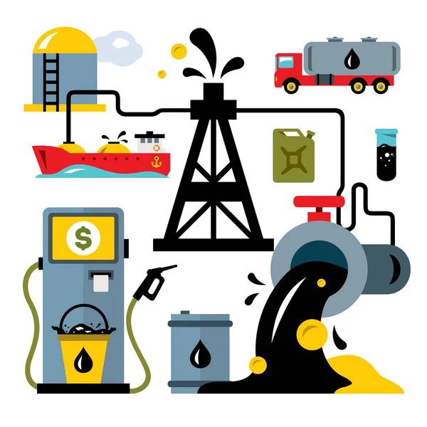 Industria petrolifera vettoriale Veicoli di consegna. Stile piatto colorato illustrazione del fumetto . — Vettoriale Stock