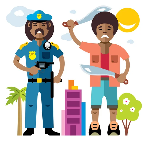 矢量城市警察。执法。平面样式色彩丰富的卡通插画. — 图库矢量图片
