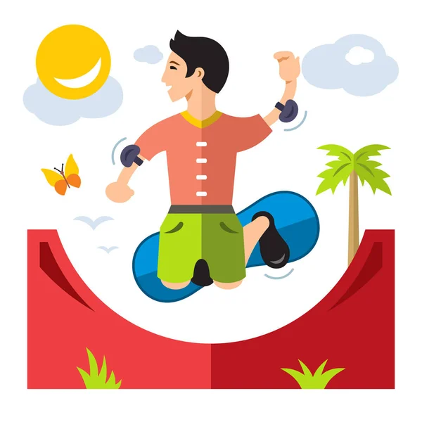 Vector Skateboarding. Flat style colorful Cartoon illustration. — Stock Vector