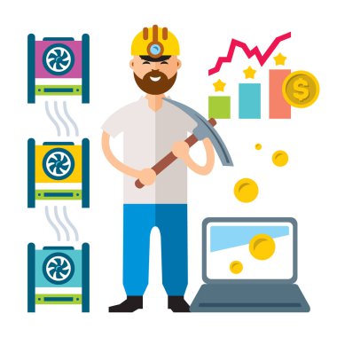 Kripto-para incelemesi. Vektör düz stil renkli karikatür çizim.