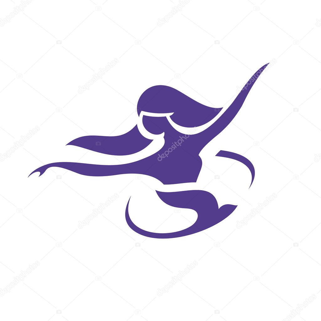 Girl dancing with dove abstract sign isolated on white background