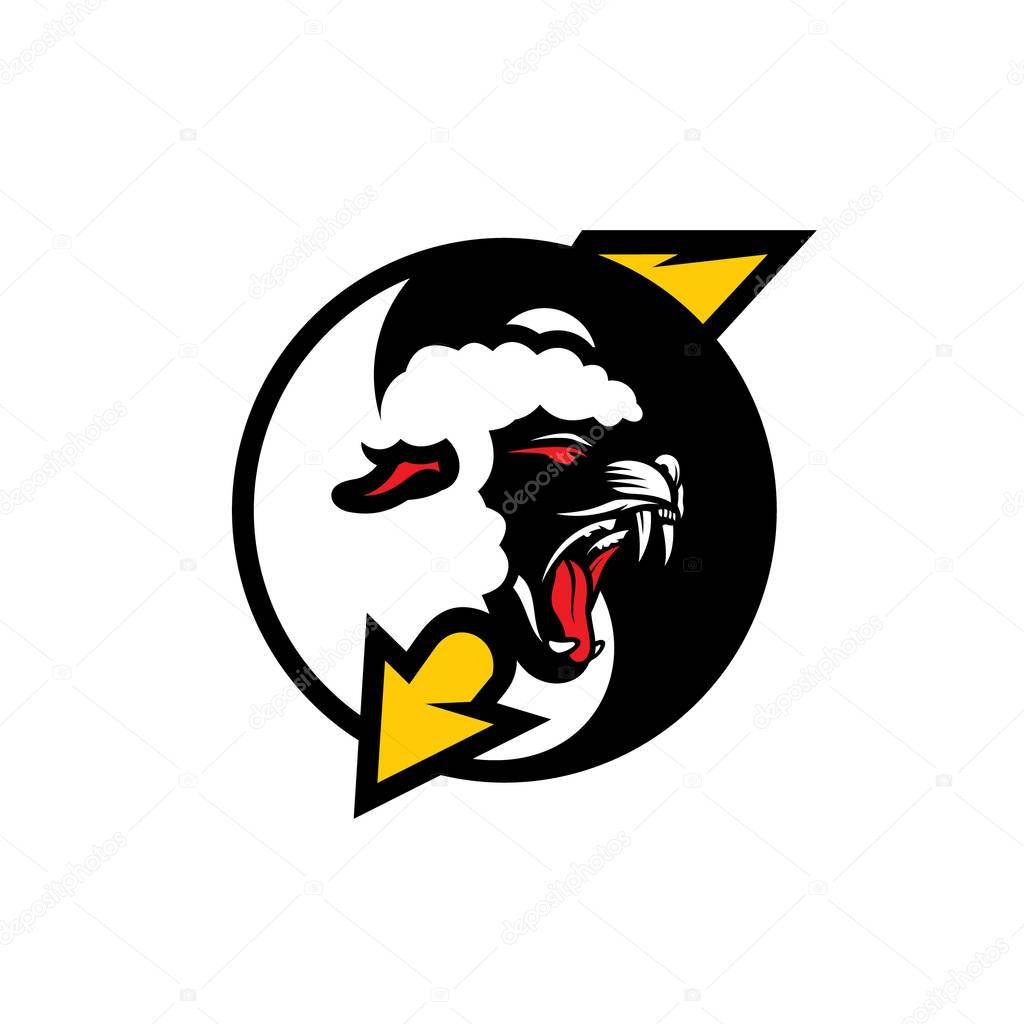 Panther, yin yang, lightning. Isolated on a white background