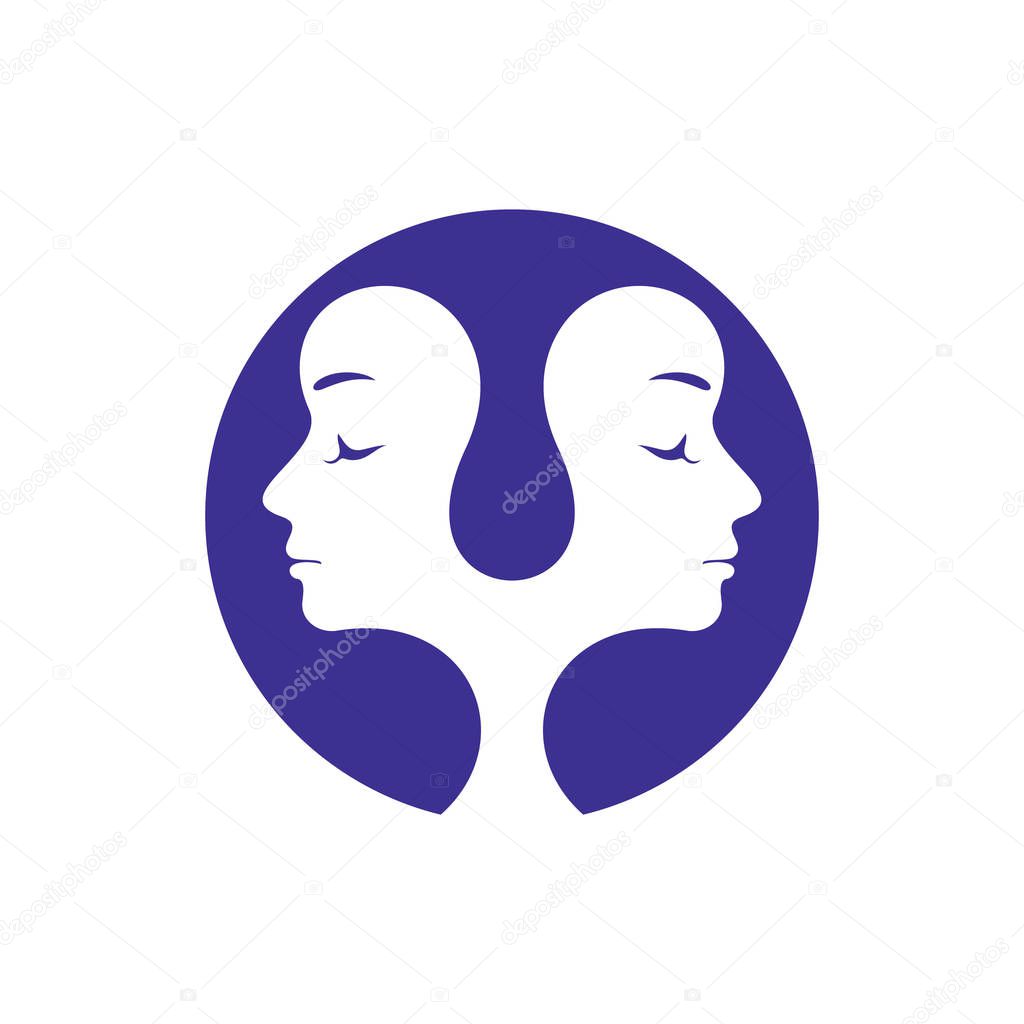 Two female faces isolated on white background
