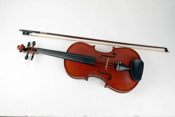 Violino Fiocco Messi Sullo Sfondo Mostrano Dettagli Dello Strumento Corda — Foto Stock