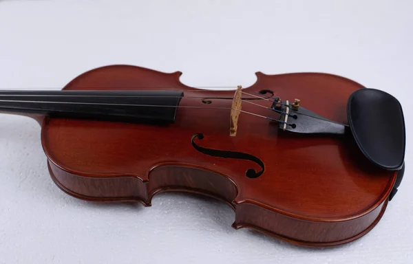 Violino Colocado Fundo Mostrar Lado Frontal Instrumento Corda — Fotografia de Stock