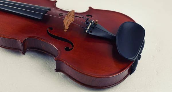 Vorderseite Der Violine Aufgesetzt Auf Hintergrund Vintage Und Kunstton — Stockfoto