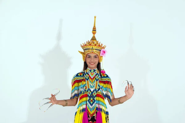 Hermosa Mujer Vestida Con Traje Sureño Tradición Tailandesa Puso Tocado — Foto de Stock