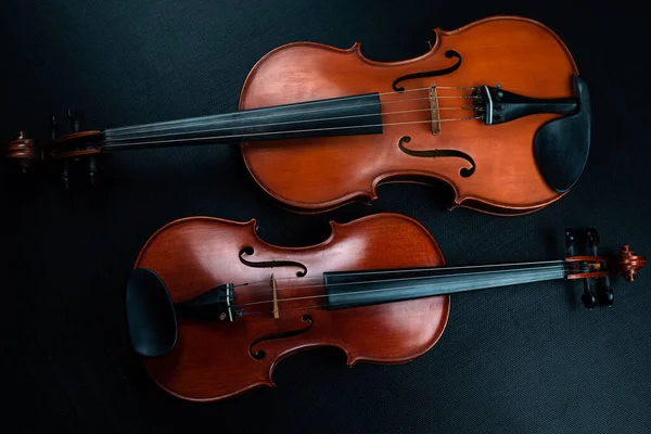 바이올린 비올라를 배경으로 크기와 기기의 사항을 캔버스 보여준다 — 스톡 사진