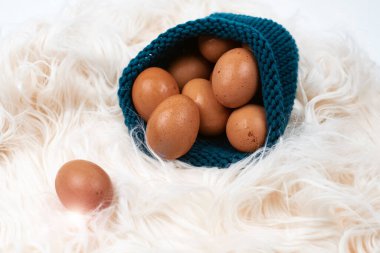 Bir grup yumurta bez giyer.