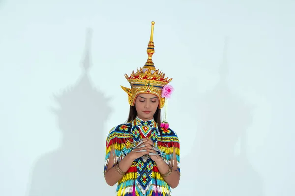 Bela Mulher Vestindo Traje Dança Folclórica Tailandesa Sul Feita Conta — Fotografia de Stock