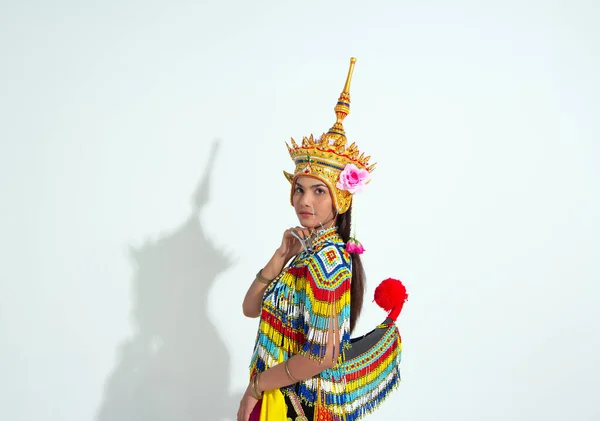 Belle Femme Portant Costume Sud Thai Tradition Mettre Une Coiffure — Photo