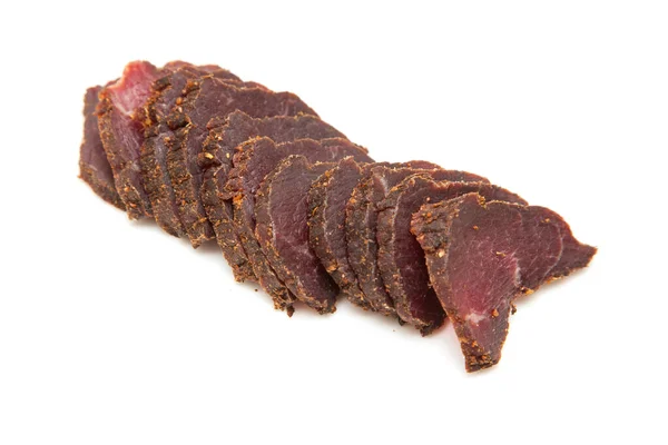 Carne Res Biltong Carne Sudafricana Jerky Aislado Fondo Estudio Blanco Fotos De Stock