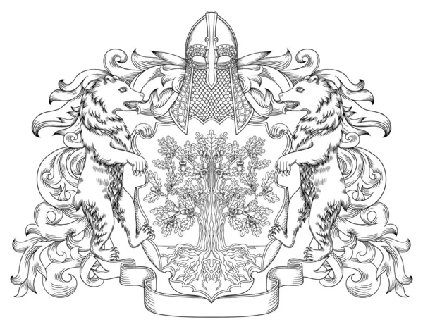 Герб - геральдический королевский герб с короной и лавровым щитом — стоковый вектор