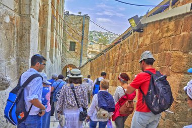 Turist. Hebron. Israil 'de antik Yahudi şehri.