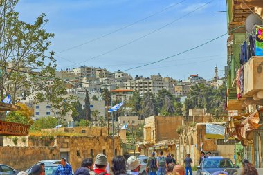 Turist. Hebron. Israil 'de antik Yahudi şehri.