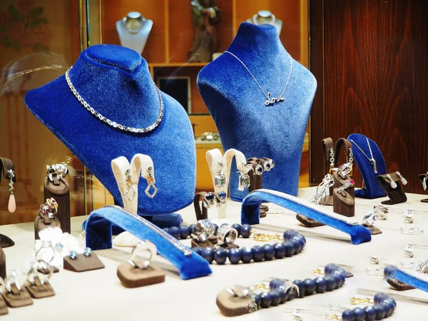 jewellery shop window on a street on spain. Concept of luxury and success