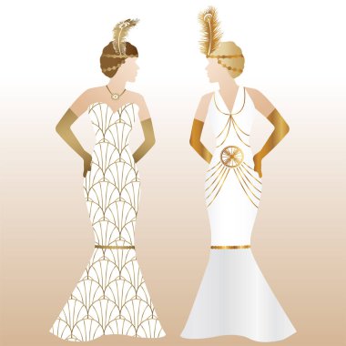 Gatsby Sanat Deko Elbise Resim Tasarımı W Gelinliğinde Kadınlar