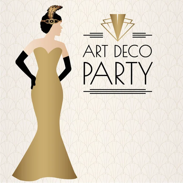 Gatsby Art Deco Resim Tasarımı Altın Elbiseli Kadınlar — Stok Vektör