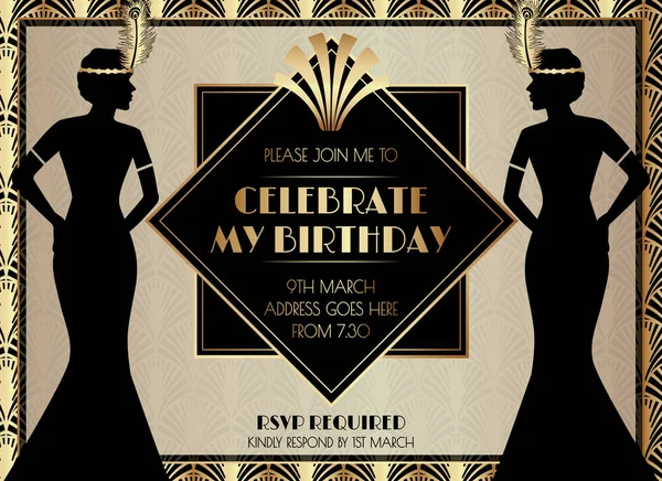 Geometric Gatsby Art Deco Style Birthday Invitation Design with