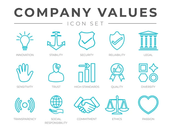 Business Company Core Values Outline Icon Set. Innovation, Stabi — Stock Vector