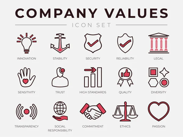 Compañía de Negocios Valores Básicos Esquema Retro Icono de Línea Conjunto con Co — Archivo Imágenes Vectoriales