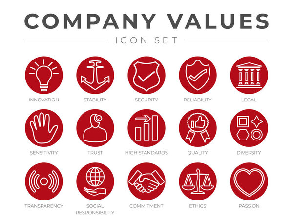 Набор иконок основных ценностей бизнес-компании. Мбаппе, Озил
