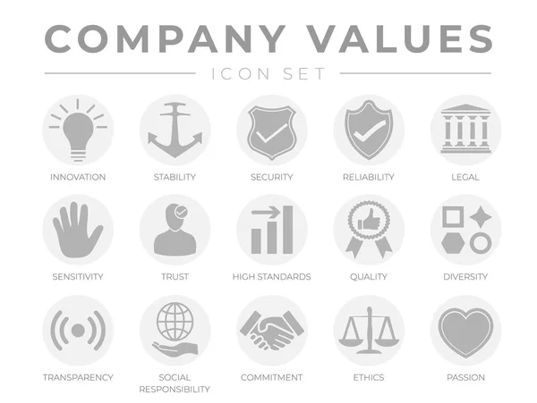 Empresa Valores Gris Light Icon Set. Innovación, Estabili — Archivo Imágenes Vectoriales