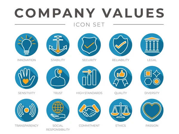 Flat Colorful Outline Company Core Values Icon Set. Inovação , —  Vetores de Stock
