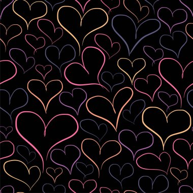 Siyah arka plan üzerine kalp seamless modeli