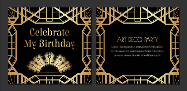 Art Deco Gatsby Invitation Design with Feathers